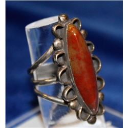 LARGE STERLING SILVER RING WITH OVAL CUT STONE