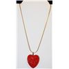 Image 1 : VINTAGE CARVED CINNABAR HEART PENDANT ON 18"