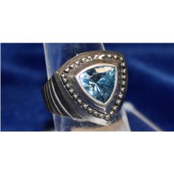 LARGE SILVER RING WITH BLUE SEMI PRECIOUS STONE