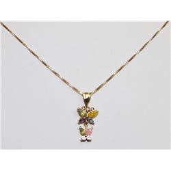 14K BUTTERFLY NECKLACE W DIAMONDS, CITRINE & MORE