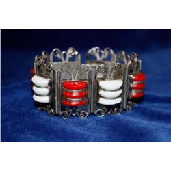 54G SILVER BRACELET WITH RED AND WHITE STONES