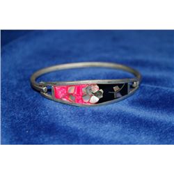 MEXICO SILVER BRACELET WITH PINK AND BLACK INLAY