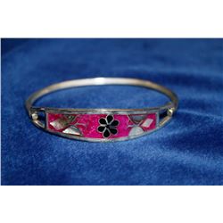 MEXICO SILVER BRACELET WITH PINK INLAY