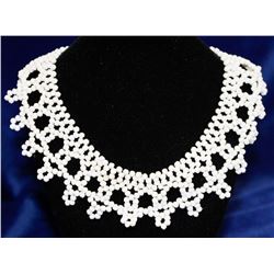 WHITE BEADED COCKTAIL NECKLACE