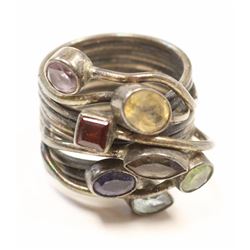 14G 925 SILVER ART RING WITH SEMI PRECIOUS STONES, SIZE8.5