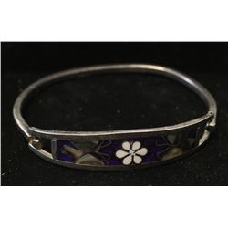 SILVER BRACELET WITH FLORAL INLAY