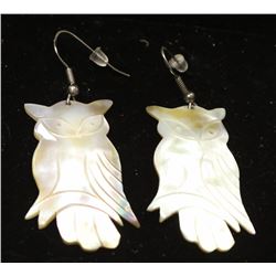 CARVED OWL SEASHELL DROP EARRINGS