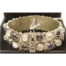 ORNATE COSTUME BANGLE WITH PURPLE AND WHITE