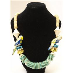 ARTISAN CARVED PARROT NECKLACE WOOD AND BEADS