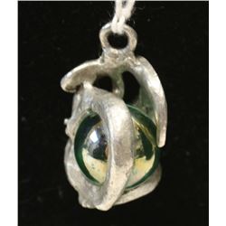 PEWTER DRAGON PENDANT WITH GREEN GLASS GLOBE