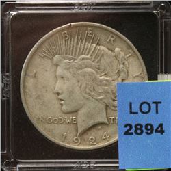 1924 US SILVER PEACE DOLLAR IN COIN HOLDER