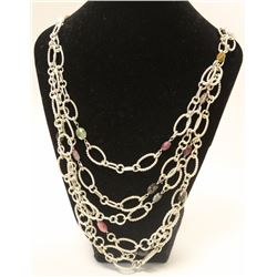 925 SILVER LINK BRACELET WITH STONES 20” 80G