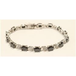 925 SILVER BRACELET WITH ONYX AND DIAMONDS 7.5"