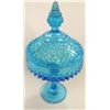 Image 1 : ANTIQUE BLUE CUT GLASS CANDY DISH WITH LID