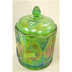 ANTIQUE ORNATE CARNIVAL GLASS JAR WITH LID