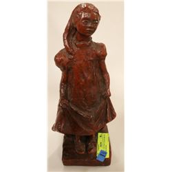 ANTIQUE CAST STATUE OF GIRL IN MOTHERS SHOES