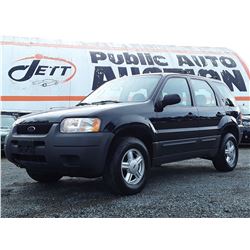 F5 --  2003 FORD ESCAPE XLS , Black , 88,207 MILES  KM's