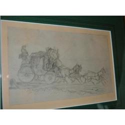 Pair of pencil drawings of English coach scenes#1513988