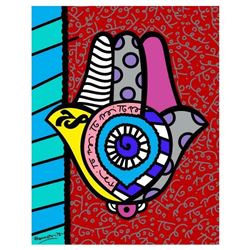 Romero Britto "Hamsa Red Up" Hand Signed Giclee on Canvas; Authenticated