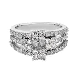 Natural 1.45 CTW Diamond & Baguette Ring 14K White Gold - REF-135H9W