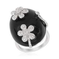 Natural 38.46 CTW Onyx & Diamond Ring 14K White Gold - REF-73Y8N
