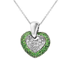 Natural 1.63 CTW Tsavorite & Diamond Necklace 14K White Gold - REF-98X3T