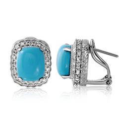 Natural 5.90 CTW Turquoise & Diamond Earrings 14K White Gold - REF-94Y5N