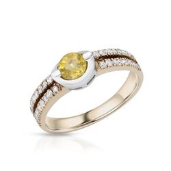 Natural 0.94 CTW Yellow Sapphire & Diamond Ring 18K Two Tone Rose Gold - REF-72M2F