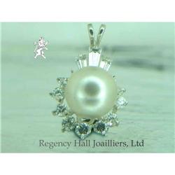 RHJ White Simulated Pearl Pendant  w/ CZs #1501892