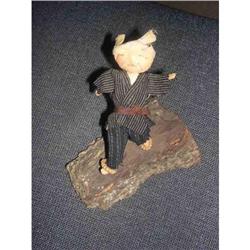 5" Chinese Cloth Man Doll On Wood Stand #1502197