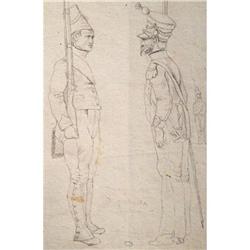 DRAWING OF 2 FRENCH NAPLEONIC SOLDIERS 1821 #1502217