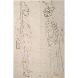 DRAWING OF 2 FRENCH NAPLEONIC SOLDIERS 1821 #1502217