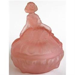 Dancing Girl Pink Satin Glass Art Deco Powder #1502268