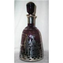 Purple Art Glass Silver Overlay Decanter #1502297