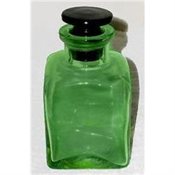 Green Depression Glass Lotion Bottle Black Top #1502319