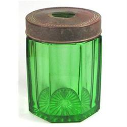 Green Depression Glass Brass Lid Hair Receiver #1502343