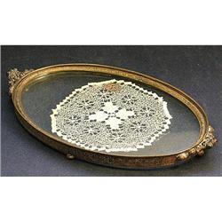 APOLLO Ornate Brass, Lace and Glass Oval Tray #1502471