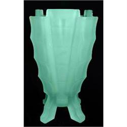 BAMBOO Bagley Green Art Deco Glass 8 1/2in Vase#1502481