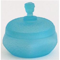 Aqua Blue Satin Glass Rose Finial Powder Jar #1502541