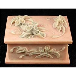 Incolay Pink Stone Trinket  Box w Flowers #1502580