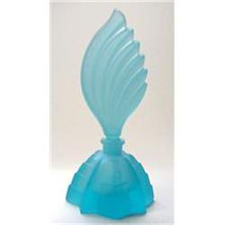 Czech Art Deco Blue Satin Glass Perfume Bottle #1502586