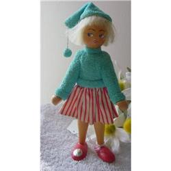 Doll Wooden Poland GIRL KNIT  Wood 1970s #1503104