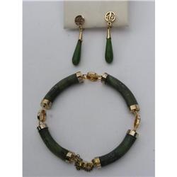 Vintage Asian Jade Bracelet and Earrings #1503132