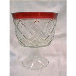 Glass Truffle Bowl Cranberry Trim #1503196