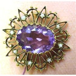 14k Brooch/Pendant Amethyst/Pearls #1514675