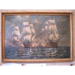 Oil Canvas Maritime Military Sea Battle Sidoli #1514754