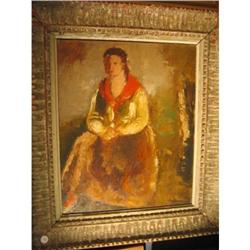 Charles Dufresne, oil portrait,  women with red#1514845