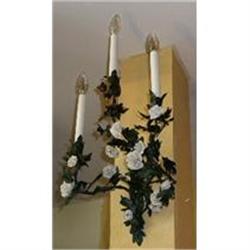 Pair of Paint Decorate Tole Sconces #1514979