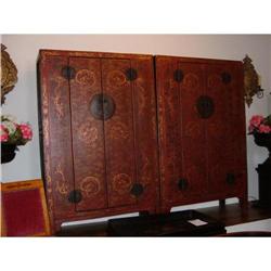 Pair of 19th c Chinese cupboards with red #1515053