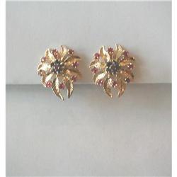 CIRCA 1950'S~14K Y GOLD, RUBY & SAPP.EARRINGS #1526706